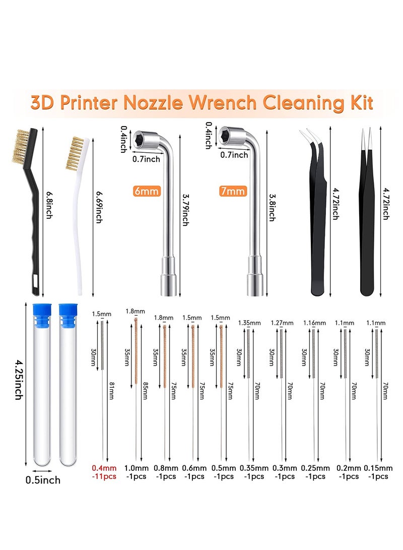 3D Printer Nozzle Cleaning Kit Includes 19 Pcs Stainless Steel Needles Cleaner Tools and 23 Pcs MK8 Nozzles Multiple Sizes Compatible with Makerbot Creality CR-10 Ender 3 5 - Image 3